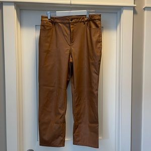 Camel coloured faux leather cropped pants